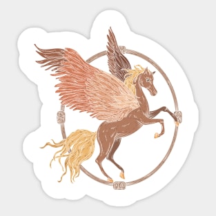 Flying pegasus in a wooden frame Sticker